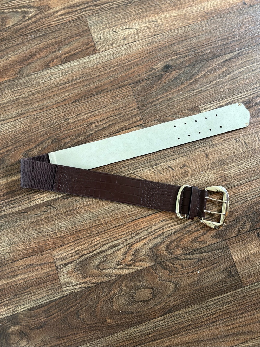 Croc Embossed Wide Waist Belt Gold Buckle